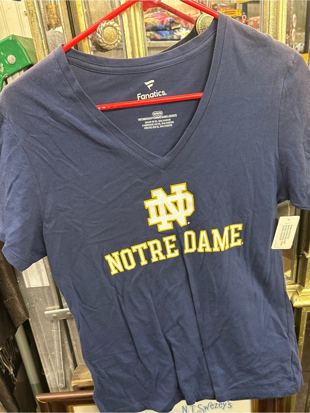 Fanatics Navy Notre Dame V-Neck T-Shirt with Gold Logo